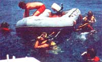 
A diving expedition returns to the surface.
